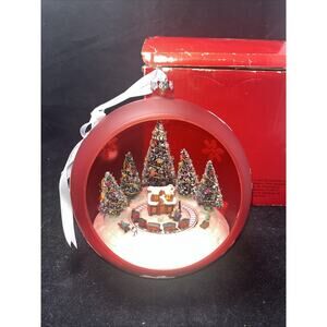 Mr Christmas Animated Train Fiber Optic Lights Musical Jumbo Ball Ornament 6.5"